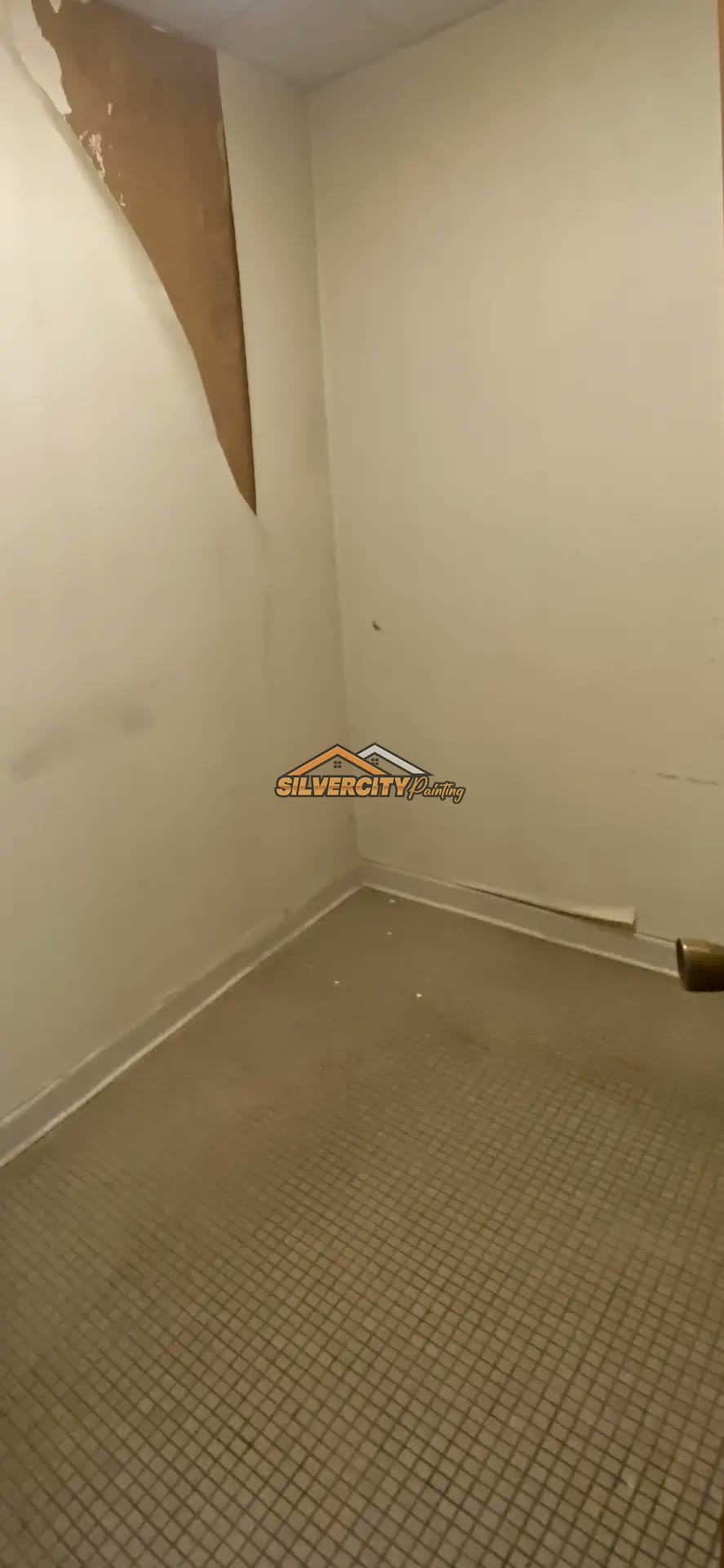 Before painting — closet with peeling paint, exposed patching and stained walls in a Taunton, MA property