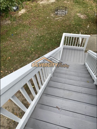 After painting — upper deck staircase finished in grey and white